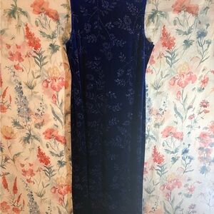 Vintage Elegant Blue Floral Velvet Dress